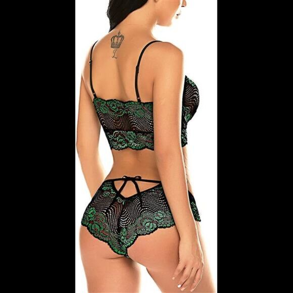 - Lace Lingerie 2 Piece Bra and Panty Set Teddy Babydoll Bodysuit - Picture 2 of 6